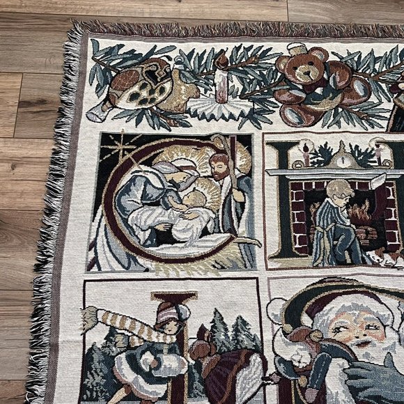 Christmas Holiday Woven Throw Tapestry Blanket 55x67 inch Santa Religious - Picture 2 of 7